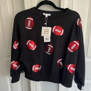 NWT Mary Square Black Red Sequin Lightweight Sweatshirt
